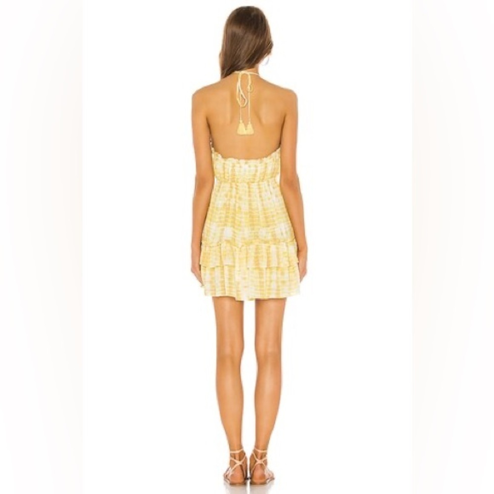 Majorelle baker Yellow Tie-Dye Ruffle Mini Dress Size S backless elastic waist - Picture 2 of 10